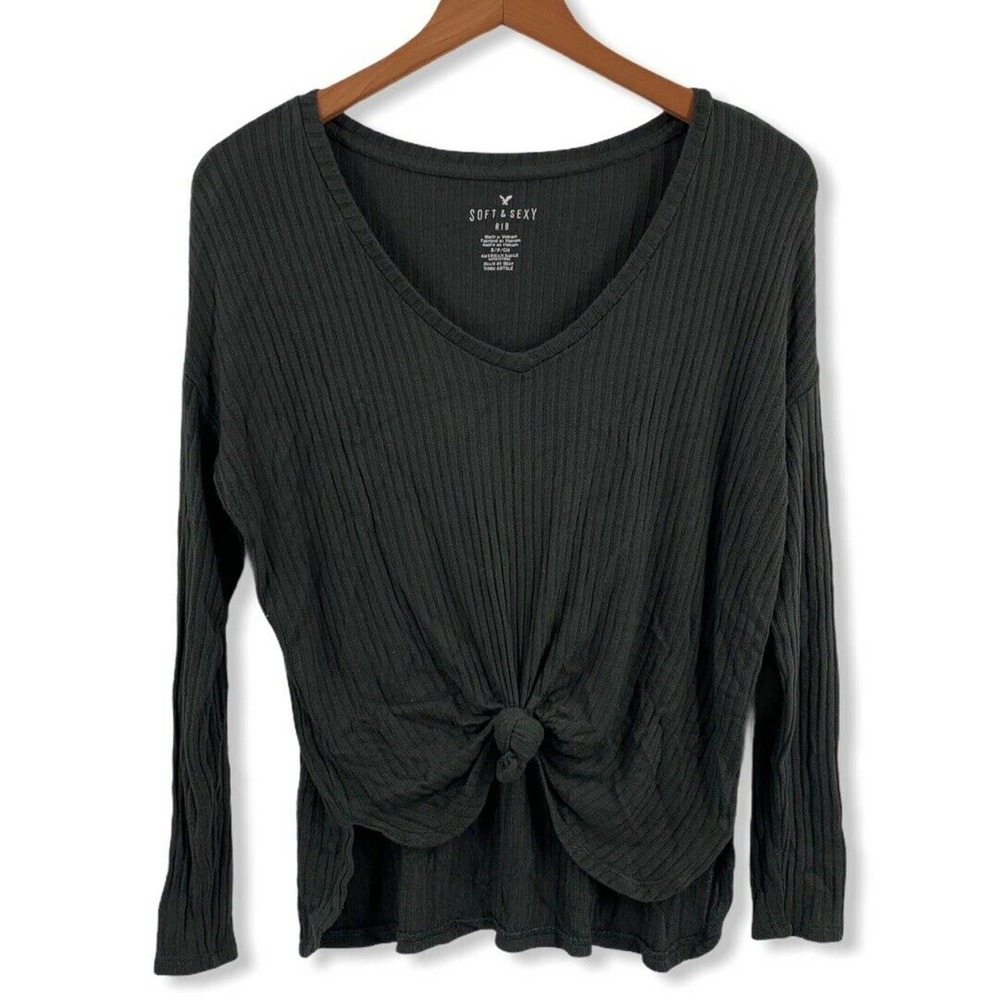 American Eagle Green Ribbed Knot Front Small